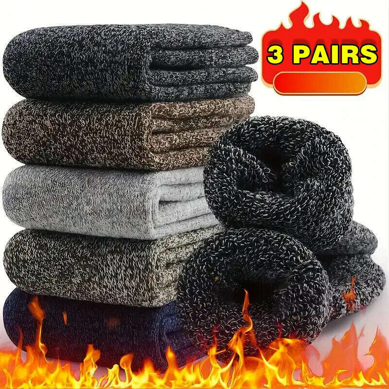 KIMLUD, 3 Pairs Winter Warm Thick Towel bottom Man Socks Wool Male Socks Slipper Socks Merino Wool Socks Against Cold Snow Socks 39-44, KIMLUD Womens Clothes