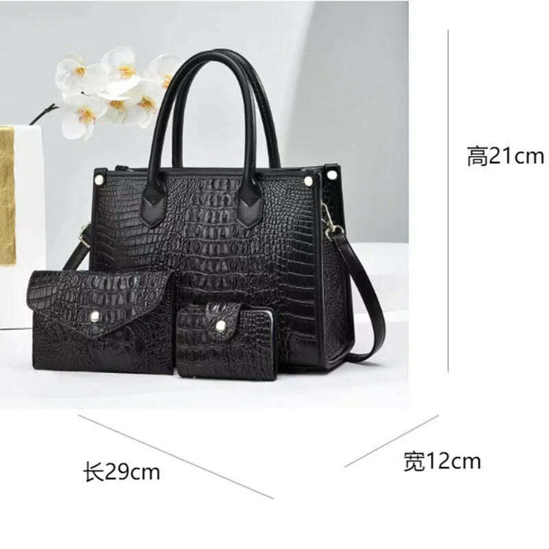 KIMLUD, 3 Pieces Sets Shoulder Bag for Women Retro Crocodile Pattern High Quality Leather Luxury Designer Crossbody Commute Tote Handbag, KIMLUD Womens Clothes