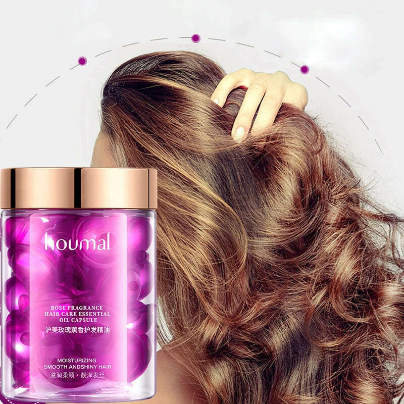 30 Pcs Rose Essential Oil Vitamin Capsule Nourishing Treatment Repair Damaged Strengthen Smooth Hair Repair Silky Hair Serum - KIMLUD