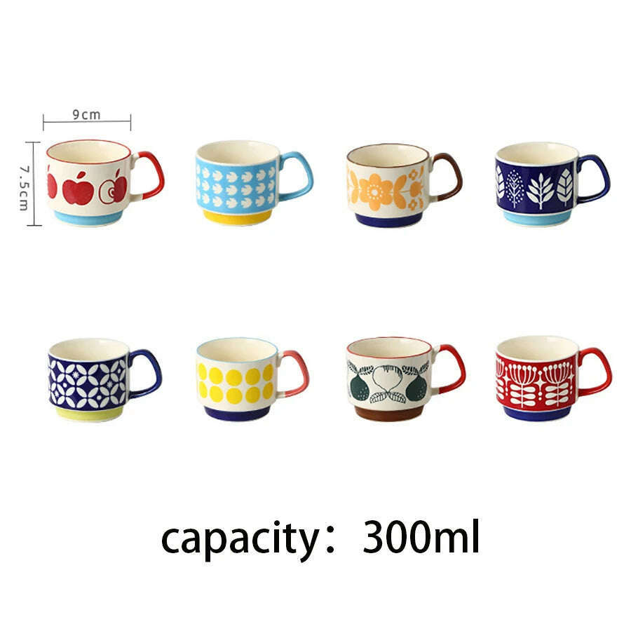 KIMLUD, 300ml Japanese Flower Coffee Mug Set Retro Ceramic Milk Oats Mug Office Water Handgrip Cup Kitchen Party Drinkware Set, KIMLUD Womens Clothes