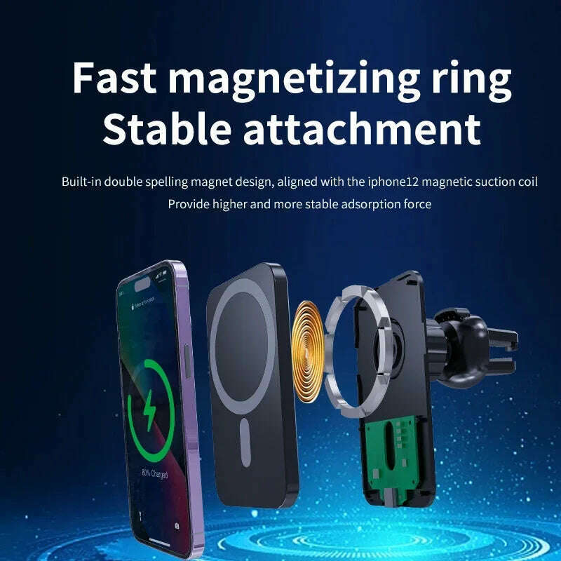 30W Magnetic Wireless Car Charger MacSafe for iPhone 15 14 13 12 Pro Max Xiaomi Samsung Magnet Air Vent Mount Phone Holder Stand - KIMLUD