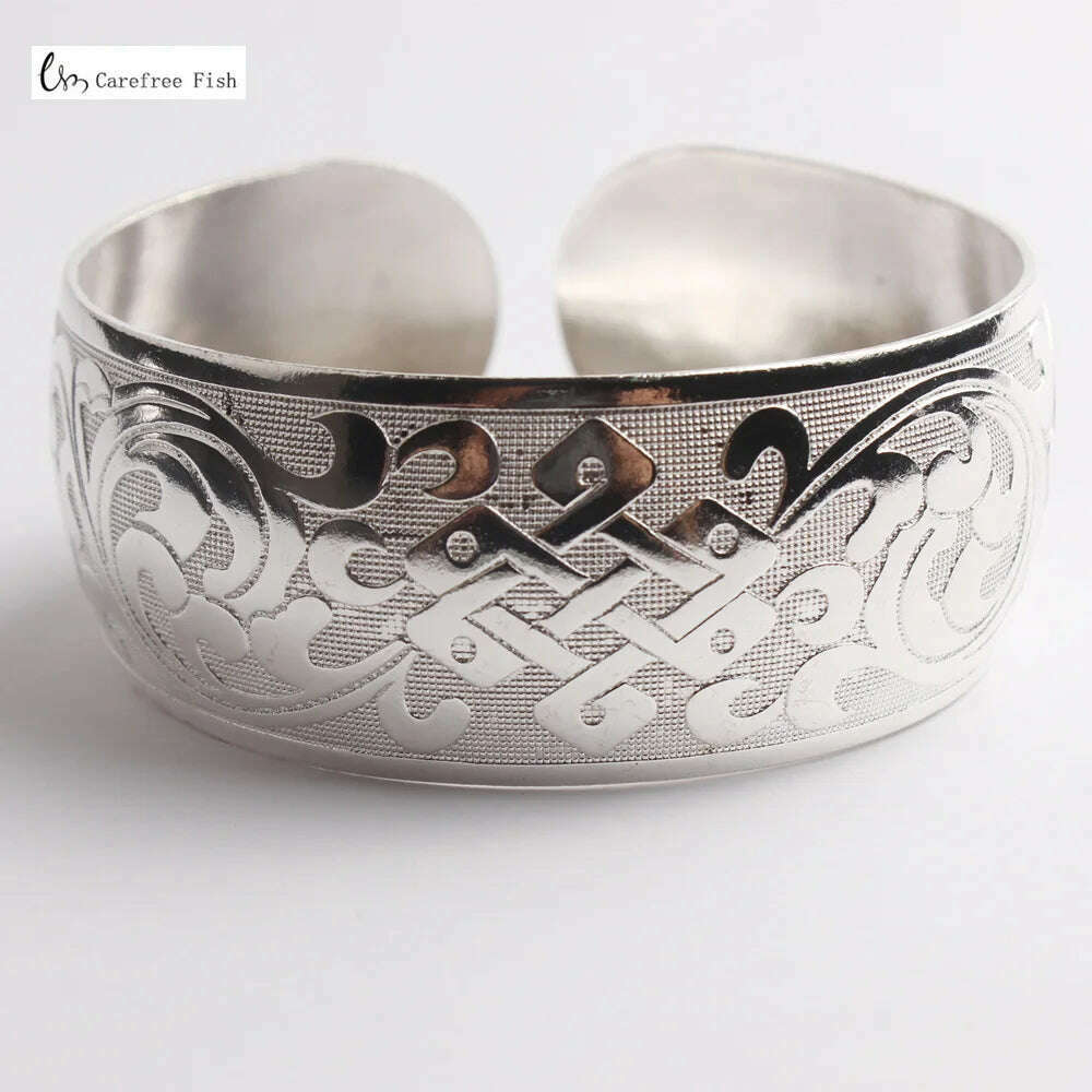 KIMLUD, 31 Stijl Nieuwe Gypsy Square Flower Metal Tibetan Silver vintage retro Fashion Cuff Bracelet Bangle for her Christmas Paar gift, 13- silver, KIMLUD APPAREL - Womens Clothes