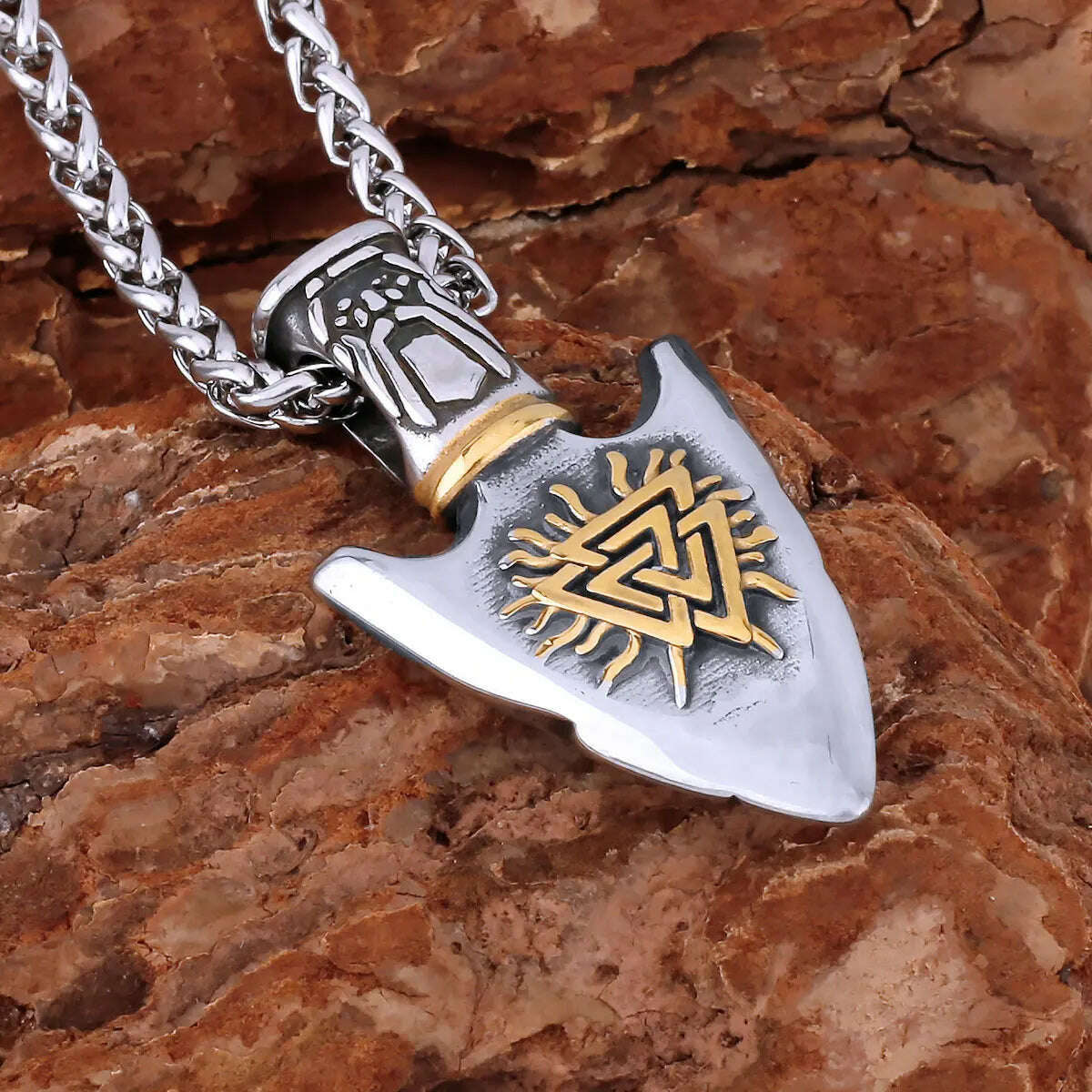 316L Stainless Steel Pendant Viking Rune Compass Necklace For Men With Curb Chain Male Spear Arrow Style Necklace Jewelry Gifts - KIMLUD