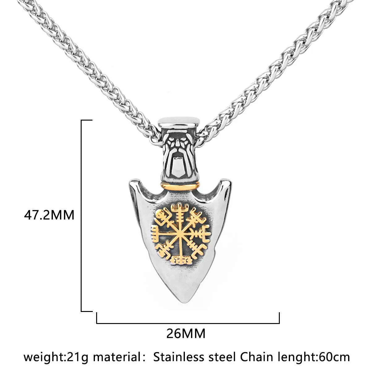 KIMLUD, 316L Stainless Steel Pendant Viking Rune Compass Necklace For Men With Curb Chain Male Spear Arrow Style Necklace Jewelry Gifts, KIMLUD Womens Clothes