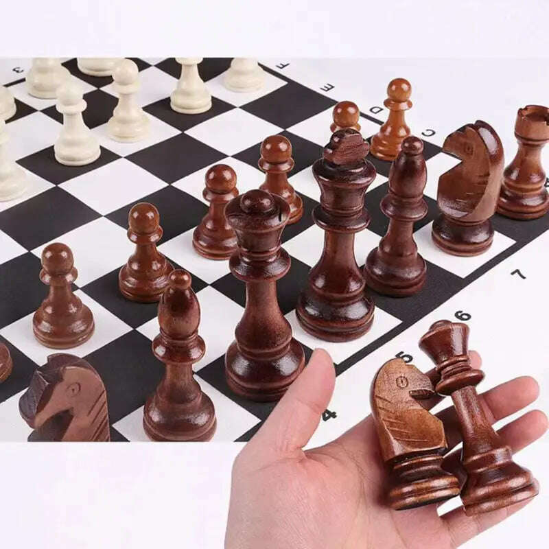 32 Pieces Wooden Chess King Height 110mm Game Set Chessmen Chess Leathe Board Competitions Set Kid Adult Chess Gift - KIMLUD