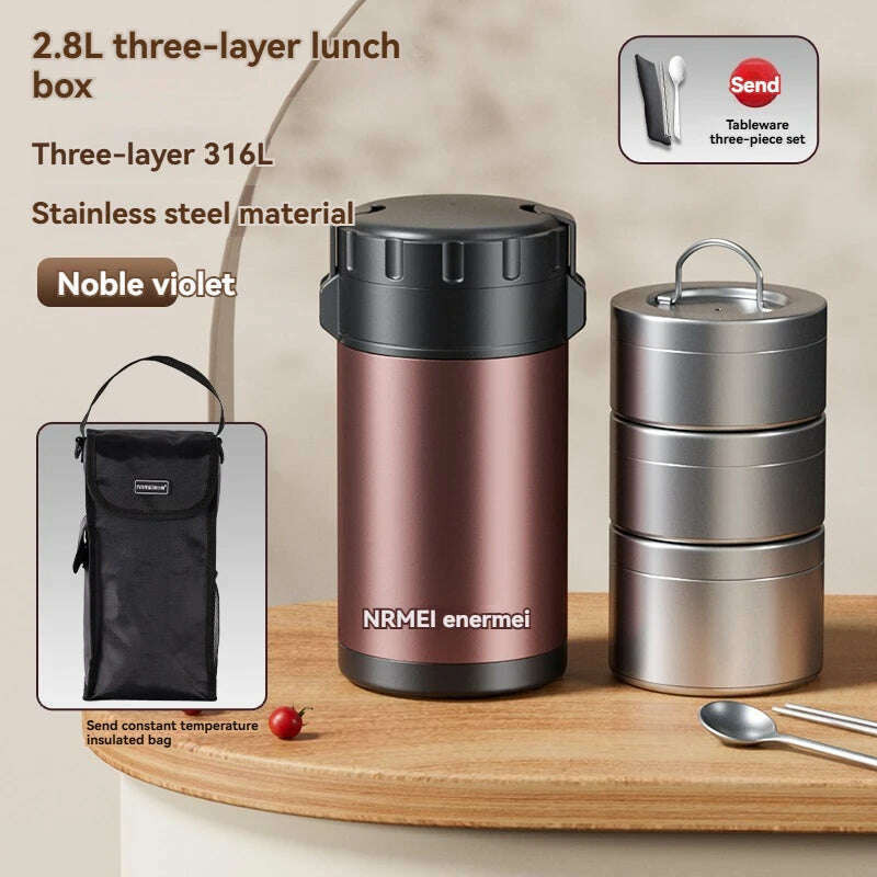 3.2L Thermal Insulation lunch Box Bento Stainless Stee large Capacity Portable Multilayer Separate Food Container For Adult Kids - KIMLUD