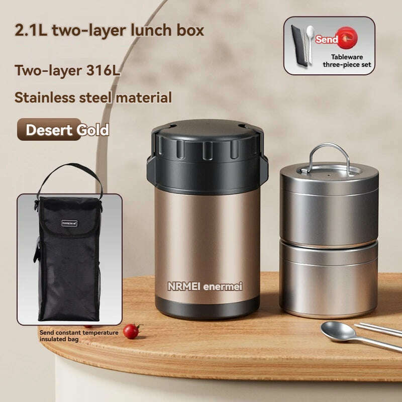 3.2L Thermal Insulation lunch Box Bento Stainless Stee large Capacity Portable Multilayer Separate Food Container For Adult Kids - KIMLUD