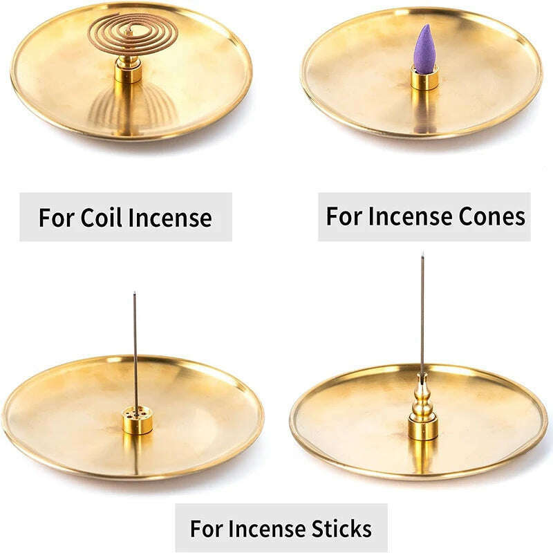 KIMLUD, 3/4/5Pcs/Set Metal Incense Burner Brass Incense Holder Palo Santo Holder Sage Holder Incense Tray Ash Catcher Home Decor Crafts, KIMLUD Womens Clothes