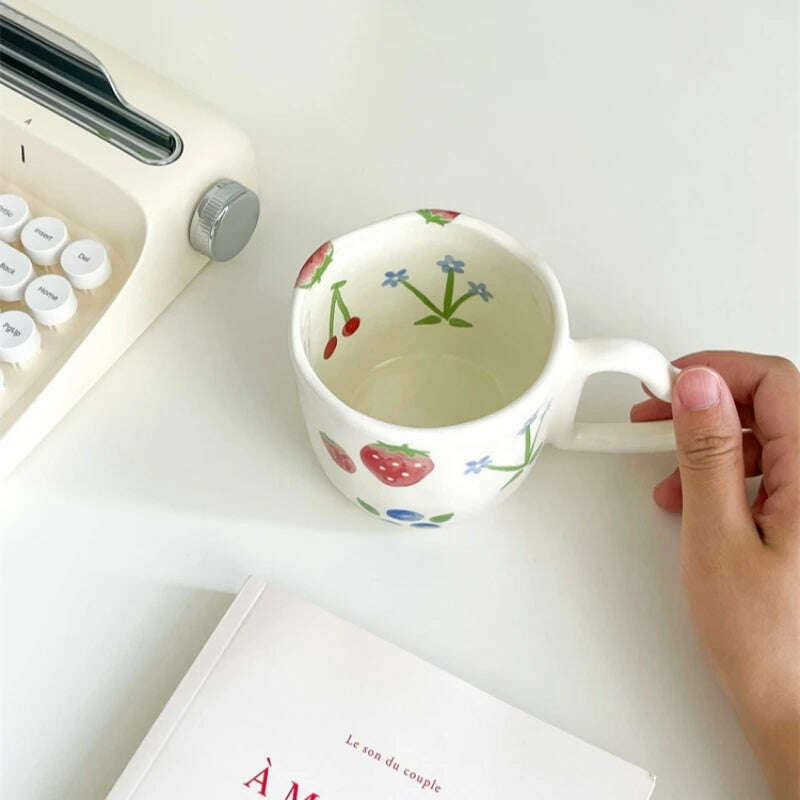 KIMLUD, 350ml Ceramic Coffee Mugs Korean Style Ins Hand Painted Floral hearts Hand Pinched Irregular Tea Milk Cup Breakfast Oatmeal Mug, KIMLUD Womens Clothes