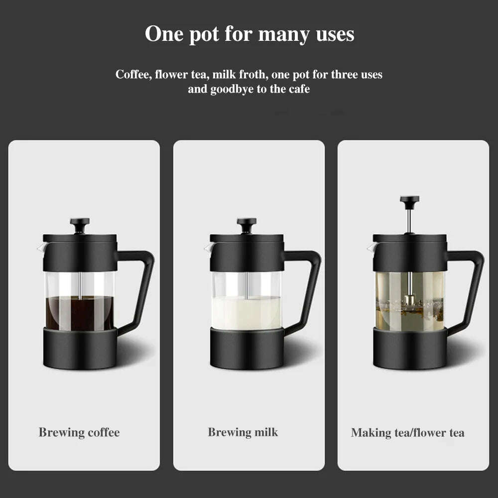 KIMLUD, 350ML/600ML/1000ML French Press Coffee Maker High Borosilicate Glass House Coffee Brewer Milk Foam Frother Barista Tea Maker, KIMLUD Womens Clothes