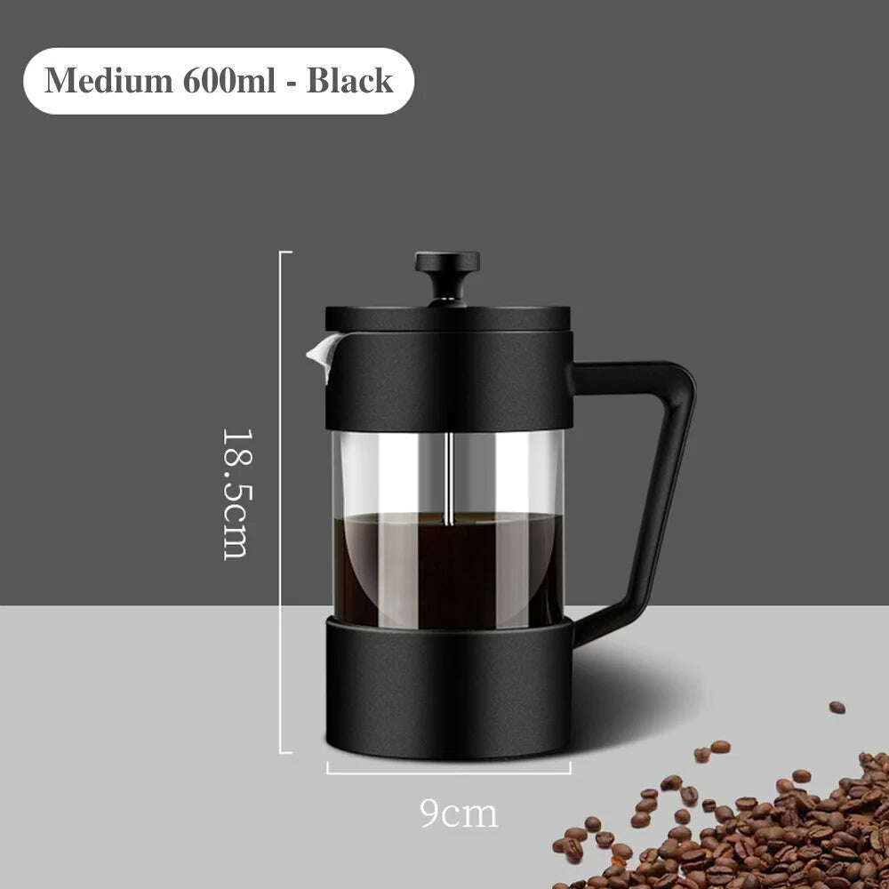 KIMLUD, 350ML/600ML/1000ML French Press Coffee Maker High Borosilicate Glass House Coffee Brewer Milk Foam Frother Barista Tea Maker, 600ML, KIMLUD APPAREL - Womens Clothes