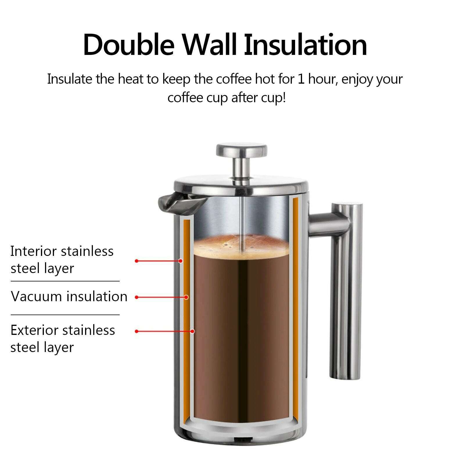 350ml/800ml/1000ml Coffee Maker Pot French Press Coffee Maker Stainless Steel Double Walled Insulated Coffee Maker Pot - KIMLUD