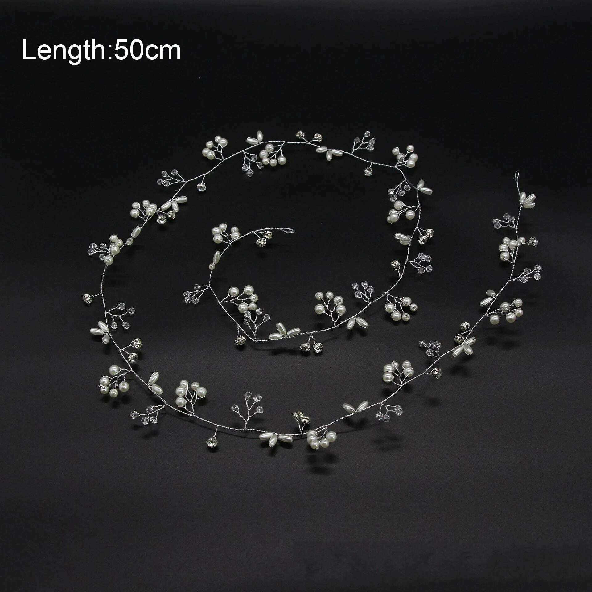 35/50cm Long Bride Handmade Crystal Pearl Hair Band Headdress Wedding Hair Accessories Headband Jewelry Korean Fashion Hairdress - KIMLUD