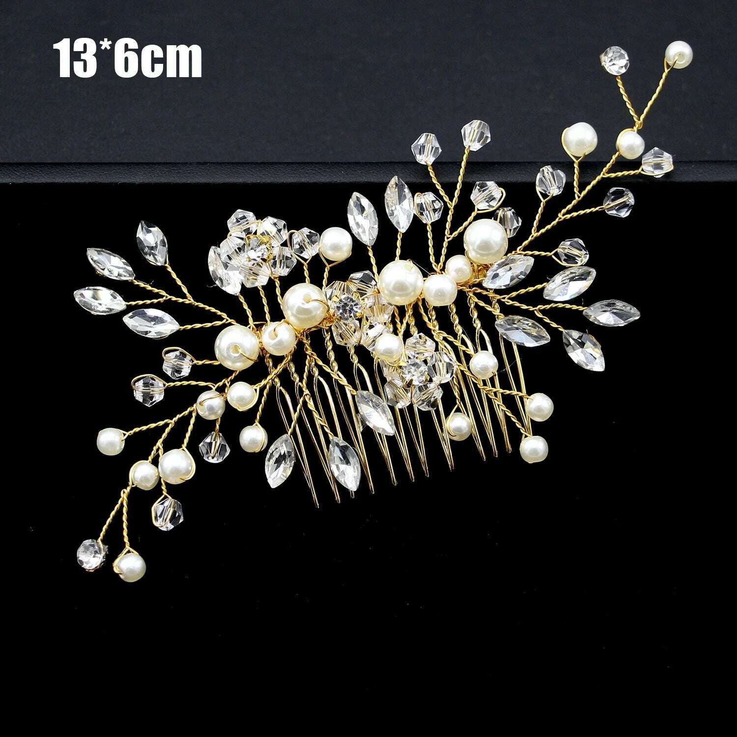 KIMLUD, 35/50cm Long Bride Handmade Crystal Pearl Hair Band Headdress Wedding Hair Accessories Headband Jewelry Korean Fashion Hairdress, Gold tiaras pin, KIMLUD Womens Clothes