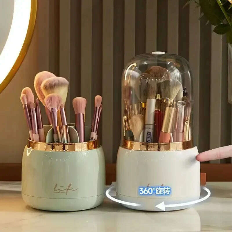 360° Rotating Makeup Brushes Holder Portable Desktop Makeup Organizer Cosmetic Storage Box Make Up Tools Jewelry Container - KIMLUD