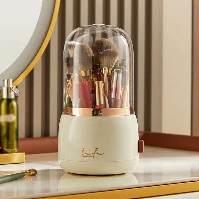 360° Rotating Makeup Brushes Holder Portable Desktop Makeup Organizer Cosmetic Storage Box Make Up Tools Jewelry Container - KIMLUD