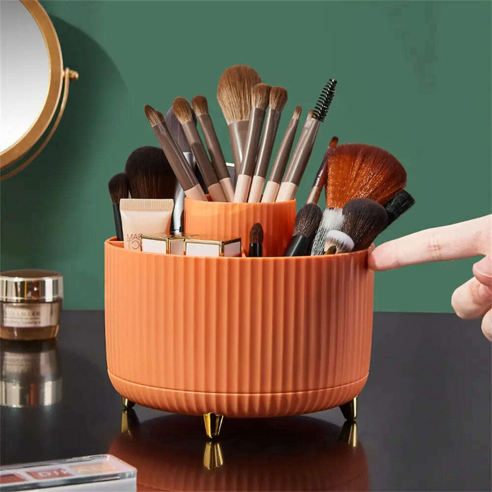 360°Rotating Desktop Makeup Brushes Organizer Cosmetic Storage Box Portable Lipstick Holder Skincare Pen Organizer Stand - KIMLUD