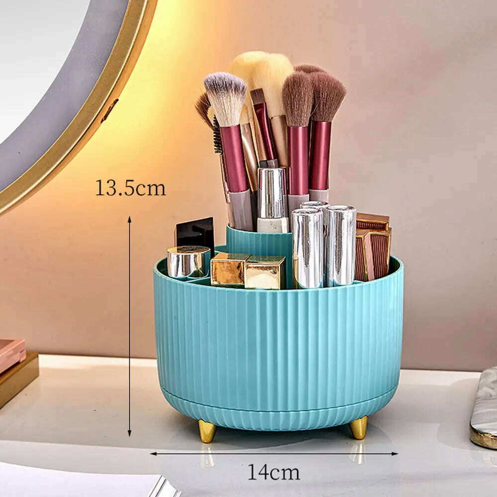 KIMLUD, 360°Rotating Desktop Makeup Brushes Organizer Cosmetic Storage Box Portable Lipstick Holder Skincare Pen Organizer Stand, baby blue, KIMLUD Womens Clothes