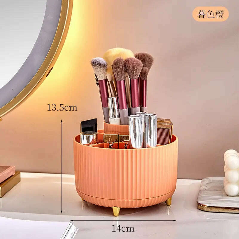 KIMLUD, 360°Rotating Desktop Makeup Brushes Organizer Cosmetic Storage Box Portable Lipstick Holder Skincare Pen Organizer Stand, KIMLUD Womens Clothes