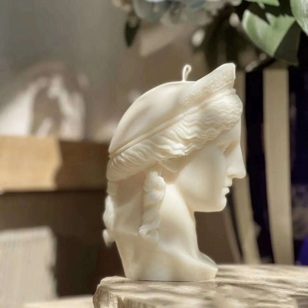 3D Art Hera Athena Statue Silicone Candle Molds Greek Goddess Plaster Portrait Mould Roman Sculpture Art Wax Candles Mould - KIMLUD