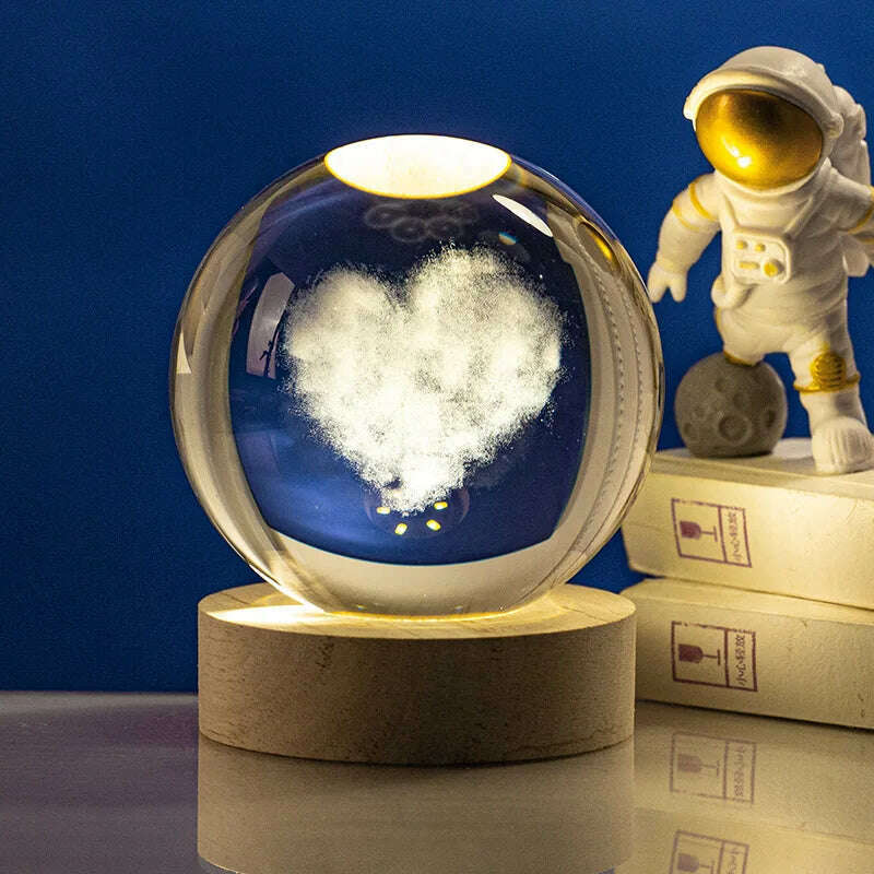 3D Crystal Ball LED Night Light Ornament Kids Birthday Gifts Moon Galaxy Projectors Lamp Bedroom Decor Atmosphere Night Lamp - KIMLUD