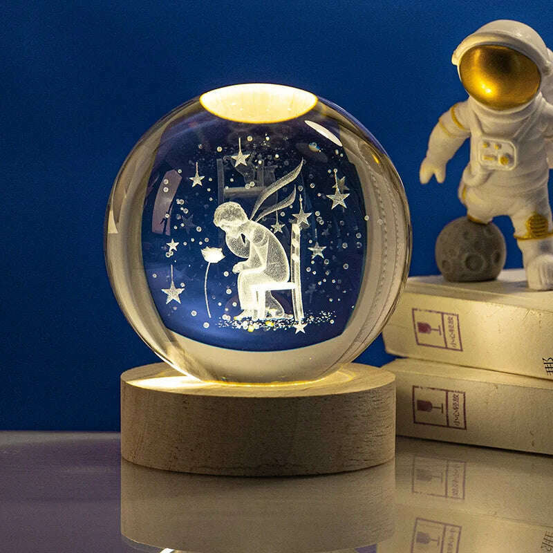 3D Crystal Ball LED Night Light Ornament Kids Birthday Gifts Moon Galaxy Projectors Lamp Bedroom Decor Atmosphere Night Lamp - KIMLUD