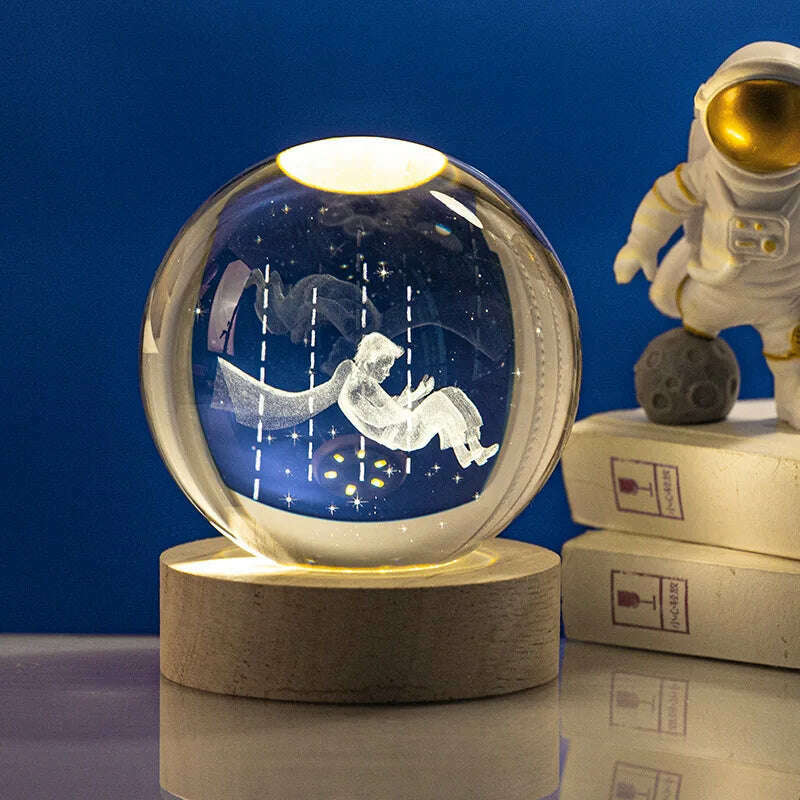 3D Crystal Ball LED Night Light Ornament Kids Birthday Gifts Moon Galaxy Projectors Lamp Bedroom Decor Atmosphere Night Lamp - KIMLUD