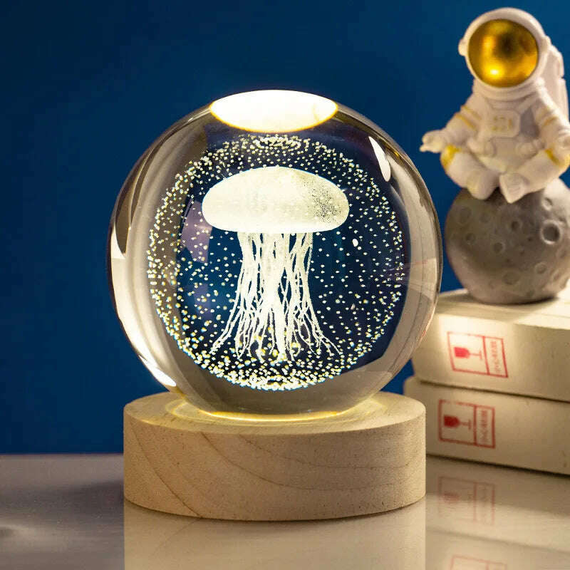 3D Crystal Ball LED Night Light Ornament Kids Birthday Gifts Moon Galaxy Projectors Lamp Bedroom Decor Atmosphere Night Lamp - KIMLUD