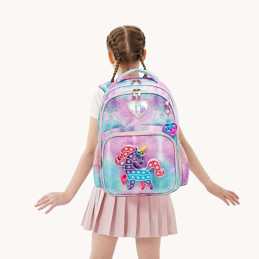 3pcs Kids Backpacks for Girls School Bag with Lunch Box Set Cute Bookbag for Primary School - KIMLUD