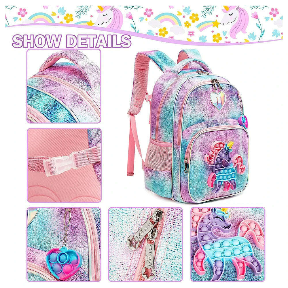 3pcs Kids Backpacks for Girls School Bag with Lunch Box Set Cute Bookbag for Primary School - KIMLUD