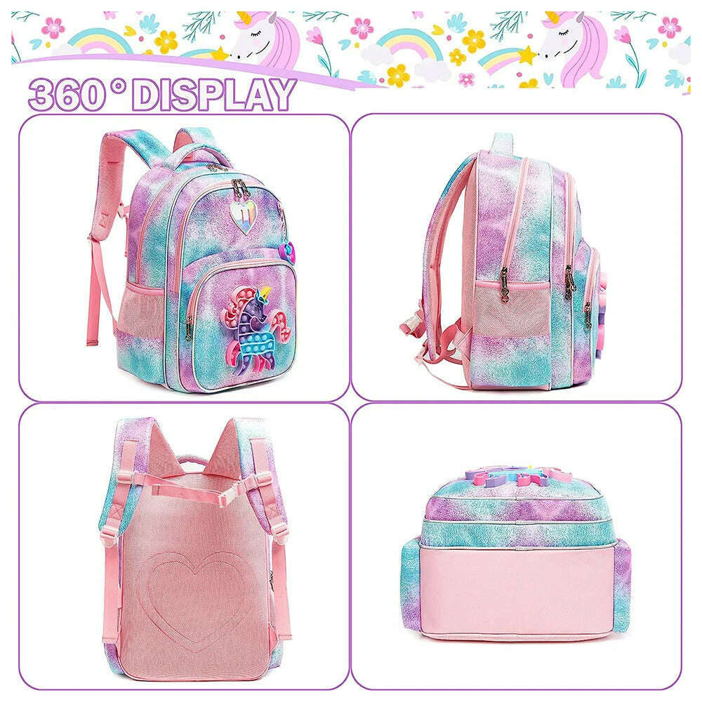 3pcs Kids Backpacks for Girls School Bag with Lunch Box Set Cute Bookbag for Primary School - KIMLUD