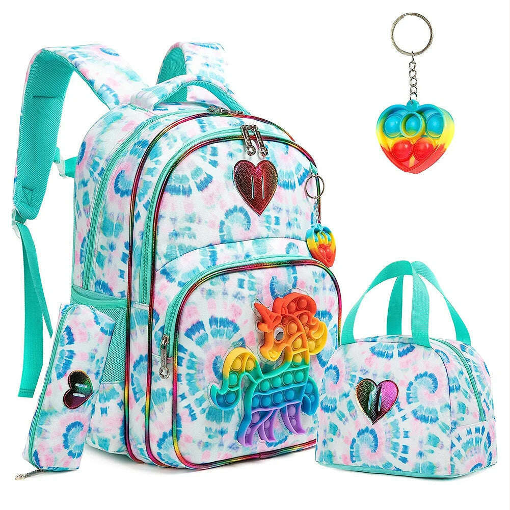 3pcs Kids Backpacks for Girls School Bag with Lunch Box Set Cute Bookbag for Primary School - KIMLUD