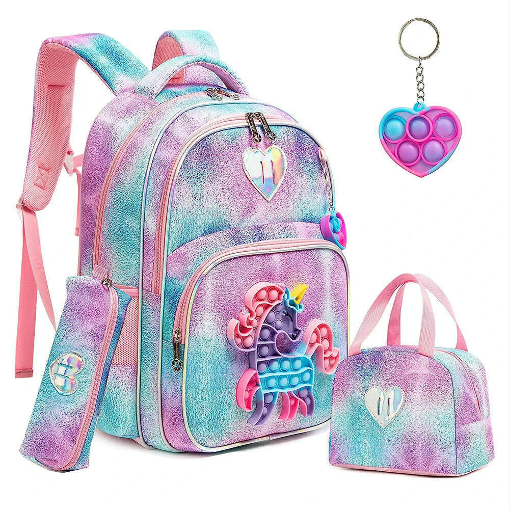 3pcs Kids Backpacks for Girls School Bag with Lunch Box Set Cute Bookbag for Primary School - KIMLUD