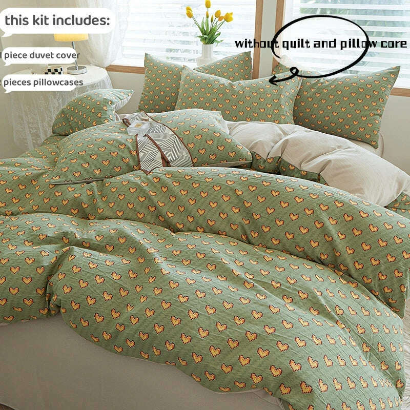 KIMLUD, 3pcs  light gray Duvet Cover Set (1*Duvet Cover + 2*Pillowcase, Without Core), Fresh Flower Print Bedding Set, Soft Comfortable, green / 200x230cm, KIMLUD APPAREL - Womens Clothes