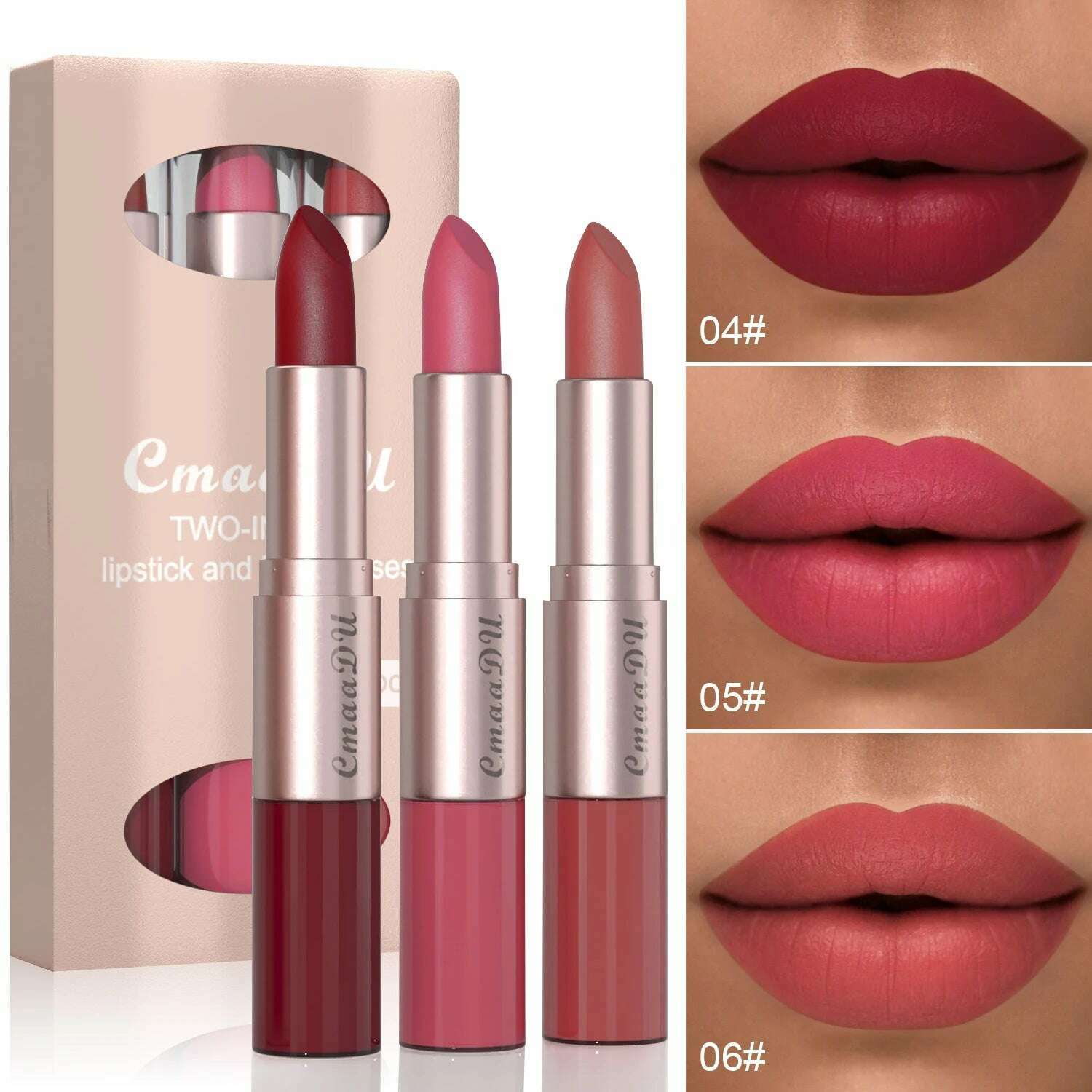 KIMLUD, 3pcs of 2-in-1 lipstick and lip gloss set matte durable waterproof lipstick, 18932-02, KIMLUD APPAREL - Womens Clothes