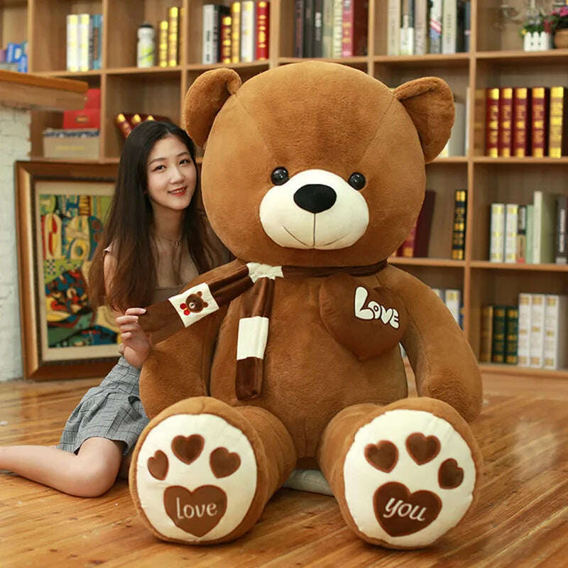 KIMLUD, 4 Colors High Quality 80/100CM Teddy Bear With Scarf Stuffed Animals Bear Plush Toys Teddy Bear Doll Lovers Birthday Baby Gift, KIMLUD Womens Clothes