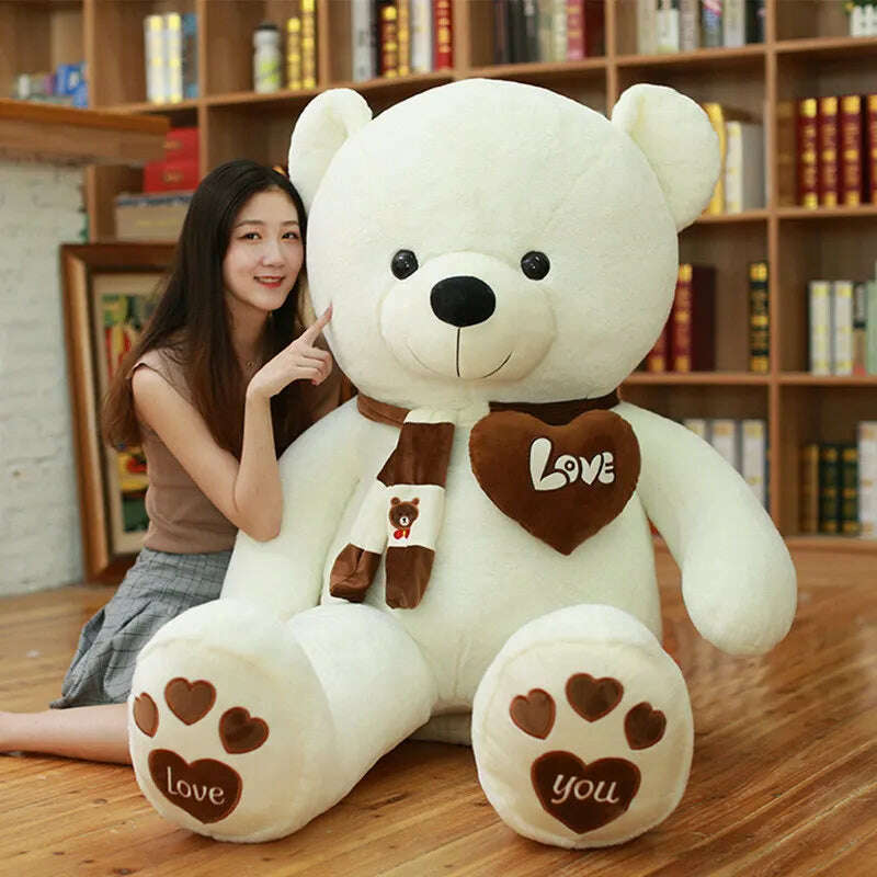 KIMLUD, 4 Colors High Quality 80/100CM Teddy Bear With Scarf Stuffed Animals Bear Plush Toys Teddy Bear Doll Lovers Birthday Baby Gift, 80cm / White, KIMLUD Womens Clothes