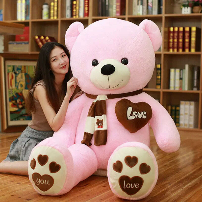 KIMLUD, 4 Colors High Quality 80/100CM Teddy Bear With Scarf Stuffed Animals Bear Plush Toys Teddy Bear Doll Lovers Birthday Baby Gift, 80cm / Pink, KIMLUD Womens Clothes