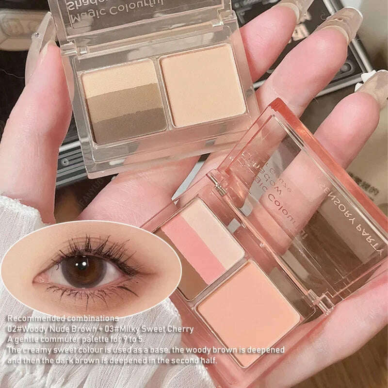 KIMLUD, 4 Colors Mini Eyeshadow Palette Pink Blush Natural Matte Eye Shadow Palette Long Lasting Korean Contour Powder Pigment Makeup, KIMLUD Womens Clothes