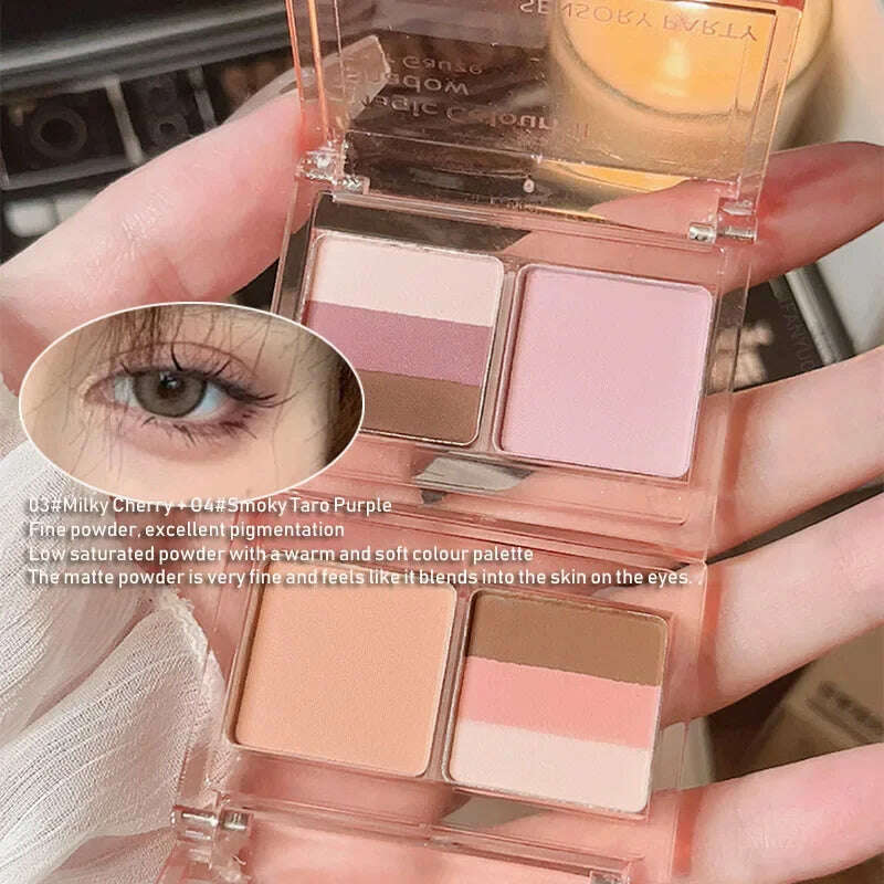 4 Colors Mini Eyeshadow Palette Pink Blush Natural Matte Eye Shadow Palette Long Lasting Korean Contour Powder Pigment Makeup - KIMLUD