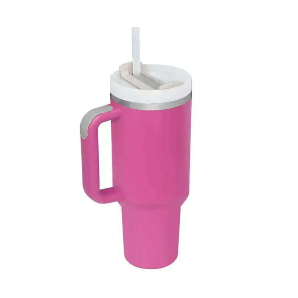 KIMLUD, 40 oz Tumbler with Handle Lid Straw 40oz Stainless Steel Water Bottle Vacuum Thermos Cup Travel Thermal Coffee Mug for stanleys, hot pink / 40oz (1200ml), KIMLUD APPAREL - Womens Clothes