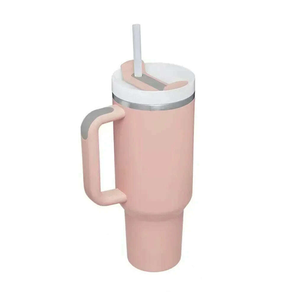 KIMLUD, 40 oz Tumbler with Handle Lid Straw 40oz Stainless Steel Water Bottle Vacuum Thermos Cup Travel Thermal Coffee Mug for stanleys, light pink / 40oz (1200ml), KIMLUD APPAREL - Womens Clothes