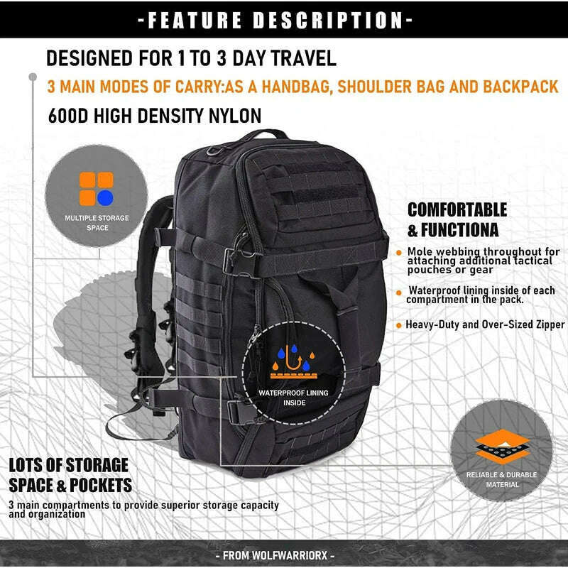 40L 60L 80L Travel Duffel Bag Military Tactical Backpack with Adjustable Strap Weekender Bag for Men Women Waterproof Gym Bags - KIMLUD