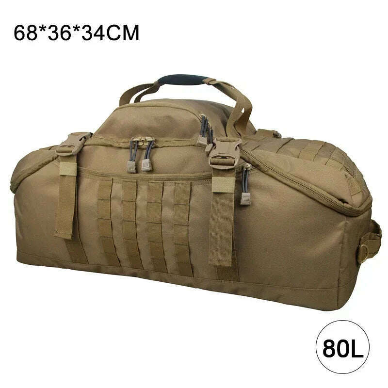 KIMLUD, 40L 60L 80L Travel Duffel Bag Military Tactical Backpack with Adjustable Strap Weekender Bag for Men Women Waterproof Gym Bags, 80L TAN / CHINA, KIMLUD APPAREL - Womens Clothes