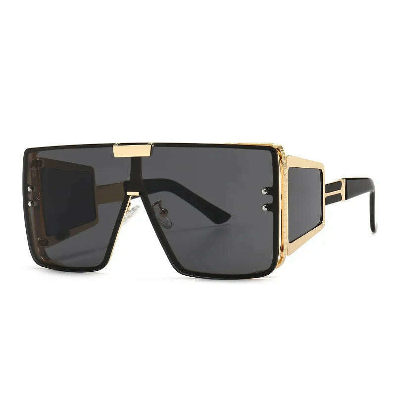 KIMLUD, 46588 Oversized Luxury Brand Sunglasses Retro Men Women Fashion One Lens Shades Uv400 Vintage Glasses, C1Gold-Black, KIMLUD APPAREL - Womens Clothes