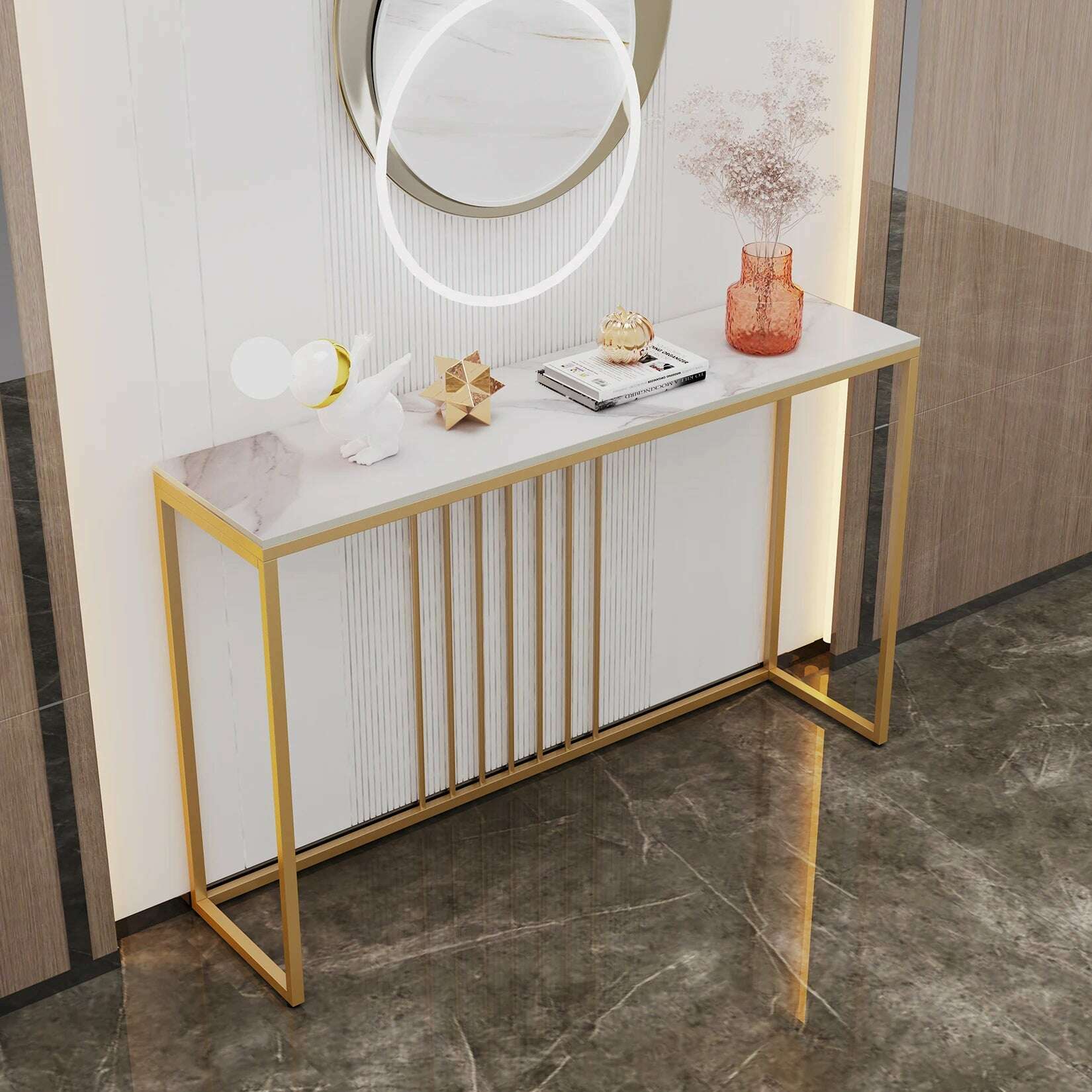 KIMLUD, 47.2" Extra Long Console Table Sintered Top Gold Metal Leg Sofa Table for Hallway Entryway, KIMLUD Womens Clothes