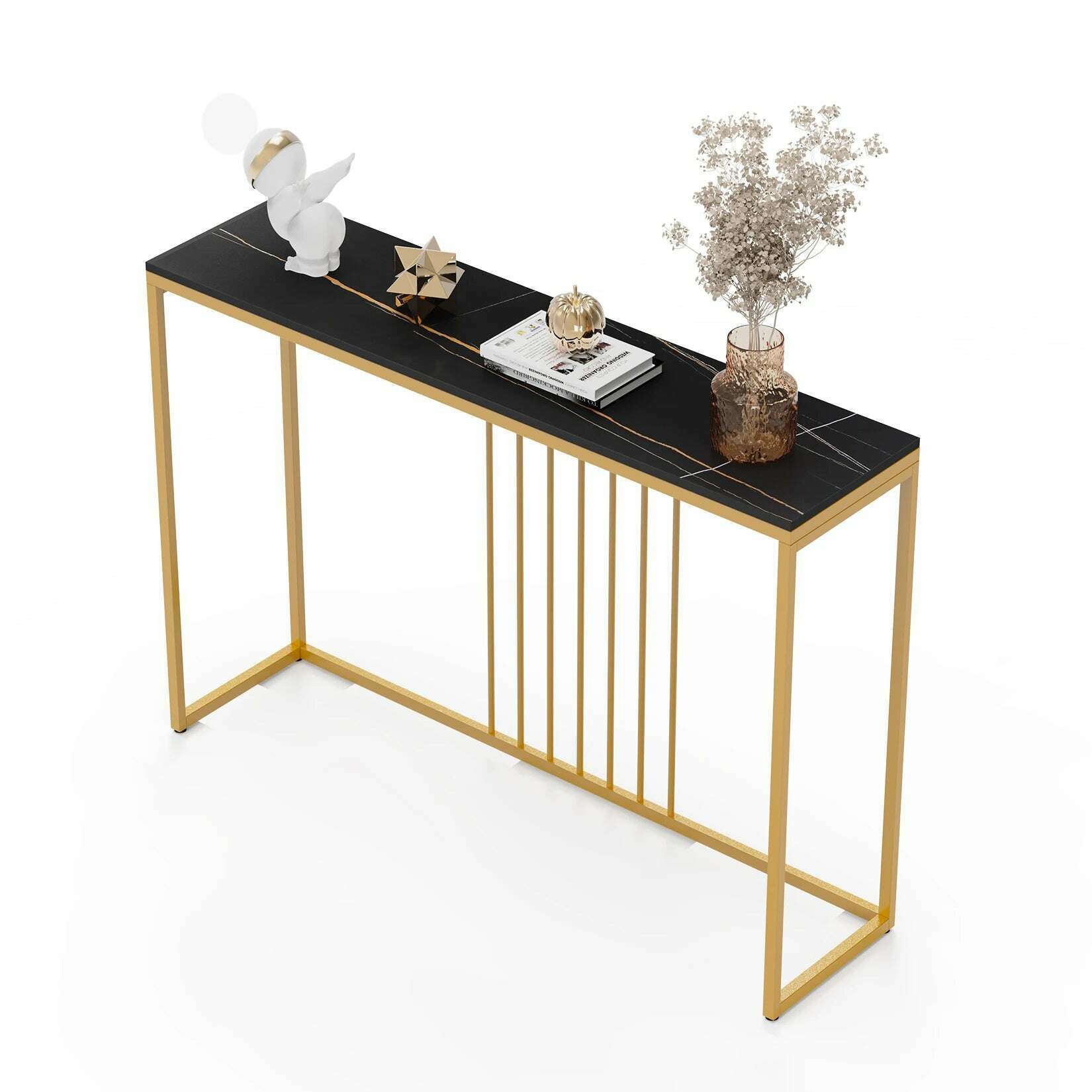 47.2" Extra Long Console Table Sintered Top Gold Metal Leg Sofa Table for Hallway Entryway - KIMLUD