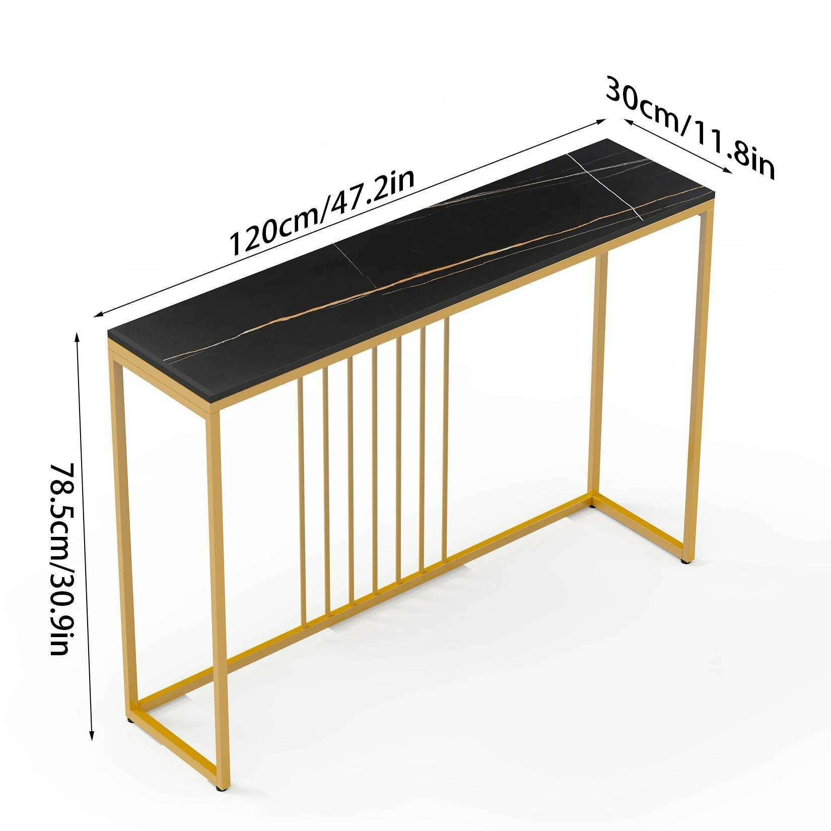 KIMLUD, 47.2" Extra Long Console Table Sintered Top Gold Metal Leg Sofa Table for Hallway Entryway, KIMLUD Womens Clothes