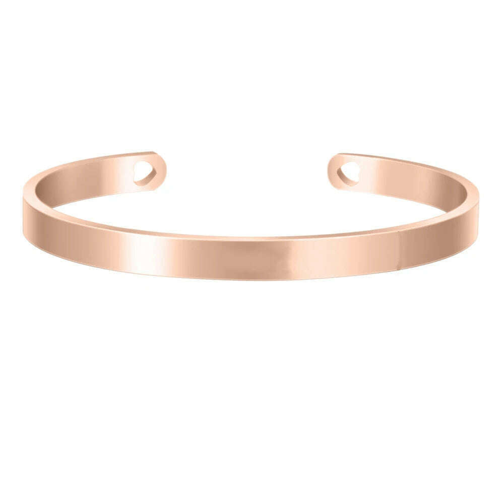 4mm 6mm Heart Bracelet Custom Names Bangles Silver Gold Rosegold - KIMLUD