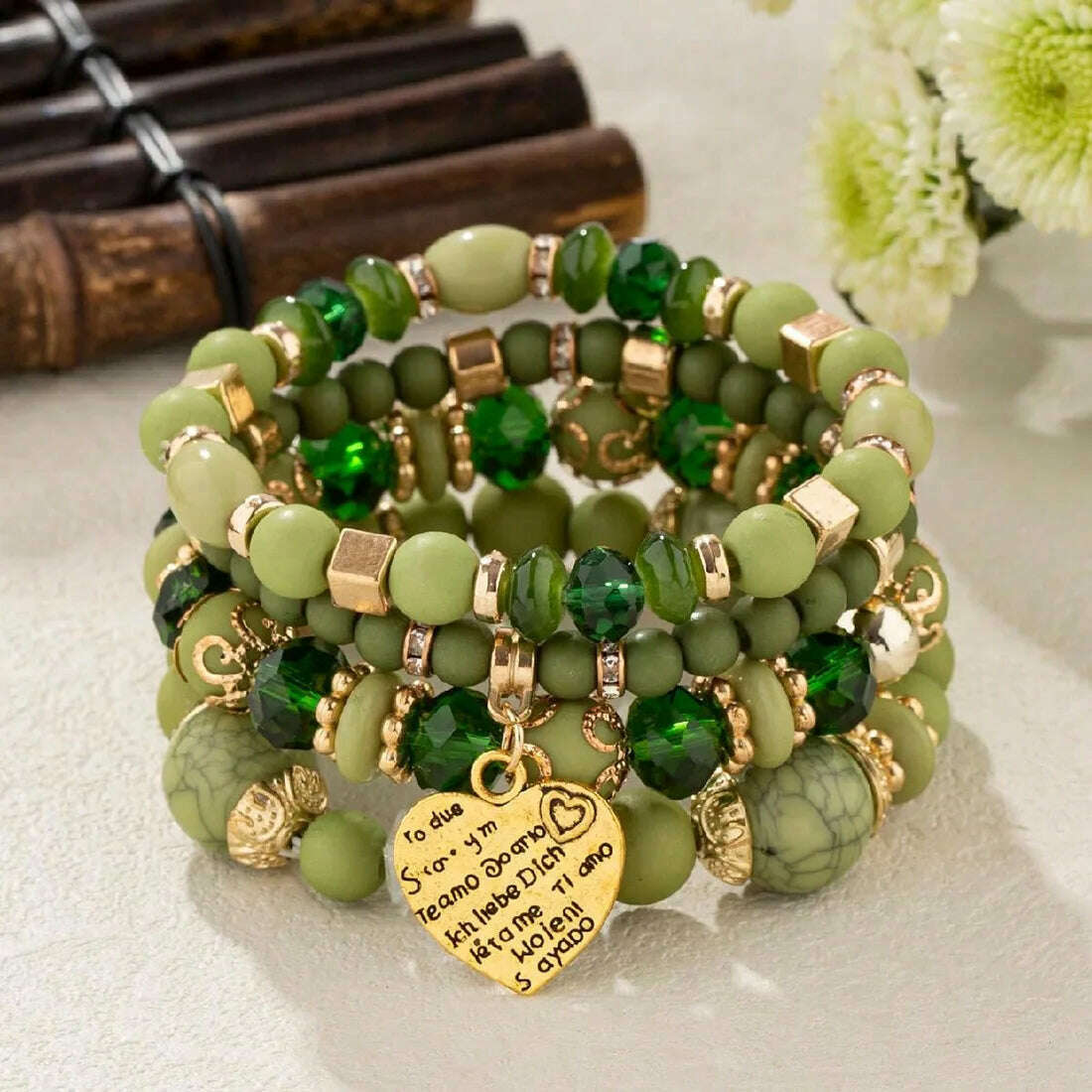 4Pcs/set Boho Ethnic Heart Beaded Bracelet Set For Women Handmade Crystal Beads Chain Bangle Female Bohemia Jewelry Gift - KIMLUD